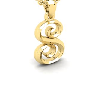 Letter S Swirly Initial Necklace In Heavy 14K Yellow Gold With Free 18 Inch Cable Chain