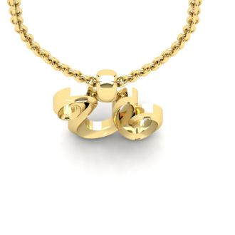 Letter U Swirly Initial Necklace In Heavy 14K Yellow Gold With Free 18 Inch Cable Chain