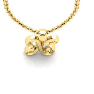 Letter X Swirly Initial Necklace In Heavy 14K Yellow Gold With Free 18 Inch Cable Chain