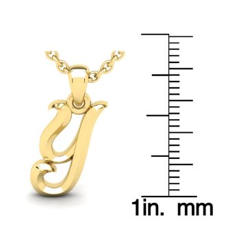 Letter Y Swirly Initial Necklace In Heavy 14K Yellow Gold With Free 18 Inch Cable Chain