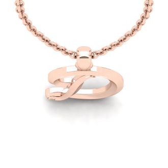 Letter D Swirly Initial Necklace In Heavy 14K Rose Gold With Free 18 Inch Cable Chain