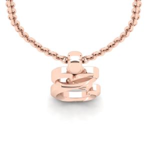 Letter E Swirly Initial Necklace In Heavy 14K Rose Gold With Free 18 Inch Cable Chain