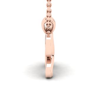 Letter H Swirly Initial Necklace In Heavy 14K Rose Gold With Free 18 Inch Cable Chain