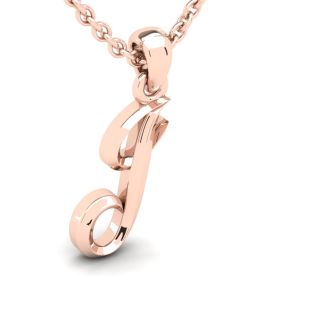 Letter J Swirly Initial Necklace In Heavy 14K Rose Gold With Free 18 Inch Cable Chain