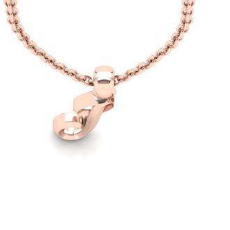 Letter J Swirly Initial Necklace In Heavy 14K Rose Gold With Free 18 Inch Cable Chain