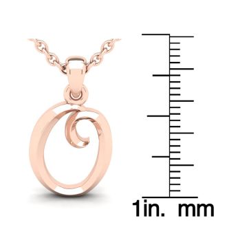 Letter O Swirly Initial Necklace In Heavy 14K Rose Gold With Free 18 Inch Cable Chain