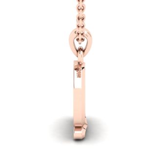 Letter Q Swirly Initial Necklace In Heavy 14K Rose Gold With Free 18 Inch Cable Chain