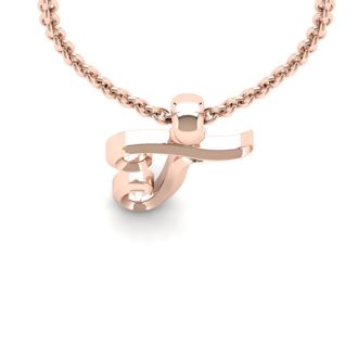 Letter T Swirly Initial Necklace In Heavy 14K Rose Gold With Free 18 Inch Cable Chain