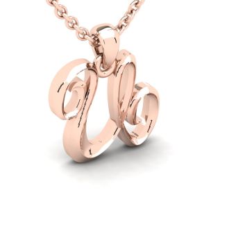 Letter U Swirly Initial Necklace In Heavy 14K Rose Gold With Free 18 Inch Cable Chain