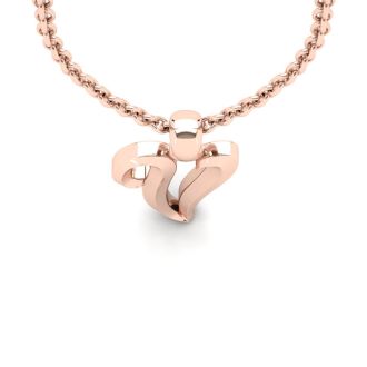 Letter V Swirly Initial Necklace In Heavy 14K Rose Gold With Free 18 Inch Cable Chain