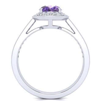 1 1/3 Carat Oval Shape Amethyst and Halo Diamond Ring In 14 Karat White Gold