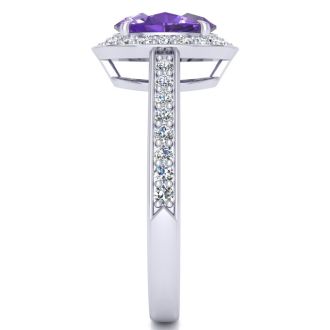 1 1/3 Carat Oval Shape Amethyst and Halo Diamond Ring In 14 Karat White Gold