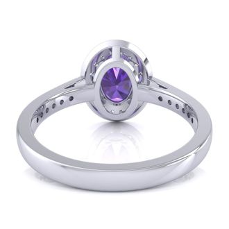 1 1/3 Carat Oval Shape Amethyst and Halo Diamond Ring In 14 Karat White Gold