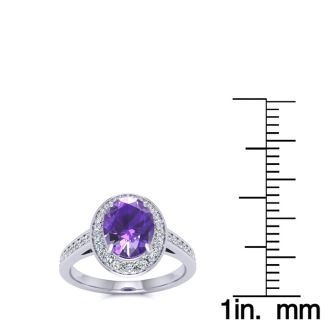 1 1/3 Carat Oval Shape Amethyst and Halo Diamond Ring In 14 Karat White Gold