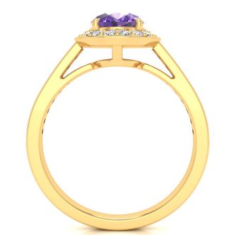 1 1/3 Carat Oval Shape Amethyst and Halo Diamond Ring In 14 Karat Yellow Gold