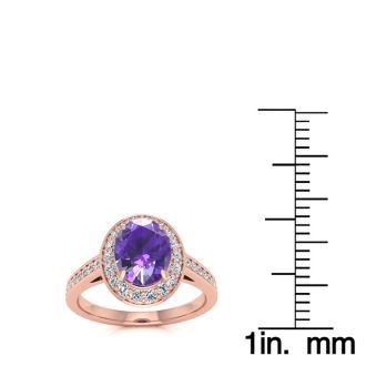 1 1/3 Carat Oval Shape Amethyst and Halo Diamond Ring In 14 Karat Rose Gold