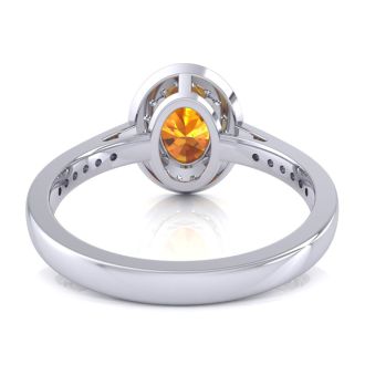 1 1/3 Carat Oval Shape Citrine and Halo Diamond Ring In 14 Karat White Gold