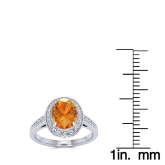 1 1/3 Carat Oval Shape Citrine and Halo Diamond Ring In 14 Karat White Gold