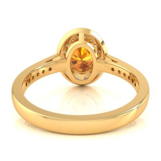 1 1/3 Carat Oval Shape Citrine and Halo Diamond Ring In 14 Karat Yellow Gold