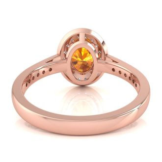 1 1/3 Carat Oval Shape Citrine and Halo Diamond Ring In 14 Karat Rose Gold