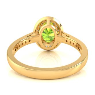 1 1/2 Carat Oval Shape Peridot and Halo Diamond Ring In 14 Karat Yellow Gold