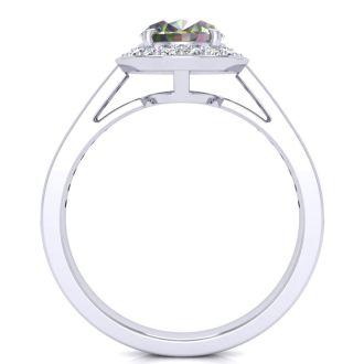 1 3/4 Carat Oval Shape Mystic Topaz and Halo Diamond Ring In 14 Karat White Gold