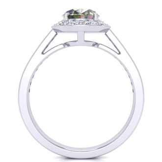 1-3/4 Carat Oval Shape Mystic Topaz Ring With Diamond Halo In 14 Karat White Gold