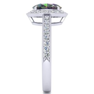 1-3/4 Carat Oval Shape Mystic Topaz Ring With Diamond Halo In 14 Karat White Gold