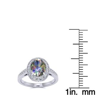 1-3/4 Carat Oval Shape Mystic Topaz Ring With Diamond Halo In 14 Karat White Gold
