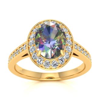 1-3/4 Carat Oval Shape Mystic Topaz Ring With Diamond Halo In 14 Karat Yellow Gold
