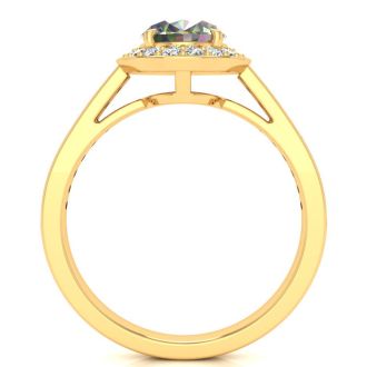 1-3/4 Carat Oval Shape Mystic Topaz Ring With Diamond Halo In 14 Karat Yellow Gold