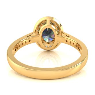 1 3/4 Carat Oval Shape Mystic Topaz and Halo Diamond Ring In 14 Karat Yellow Gold