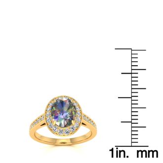 1-3/4 Carat Oval Shape Mystic Topaz Ring With Diamond Halo In 14 Karat Yellow Gold