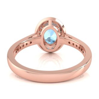 1 1/2 Carat Oval Shape Aquamarine and Halo Diamond Ring In 14 Karat Rose Gold