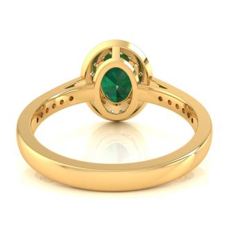1 1/2 Carat Oval Shape Emerald and Halo Diamond Ring In 14 Karat Yellow Gold