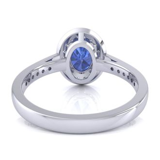 1 1/2 Carat Oval Shape Tanzanite and Halo Diamond Ring In 14 Karat White Gold