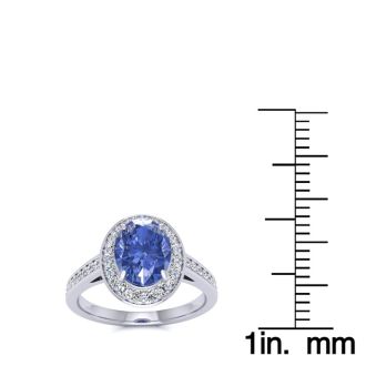 1 1/2 Carat Oval Shape Tanzanite and Halo Diamond Ring In 14 Karat White Gold