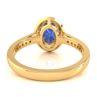 1 1/2 Carat Oval Shape Tanzanite and Halo Diamond Ring In 14 Karat Yellow Gold