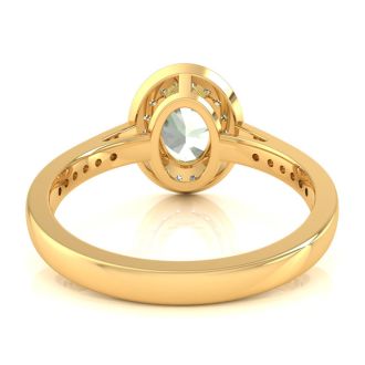 1 1/3 Carat Oval Shape Green Amethyst and Halo Diamond Ring In 14 Karat Yellow Gold