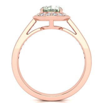1 1/3 Carat Oval Shape Green Amethyst and Halo Diamond Ring In 14 Karat Rose Gold