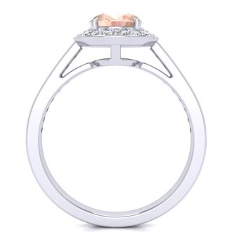 1-1/2 Carat Oval Shape Morganite and Halo Diamond Ring In 14 Karat White Gold