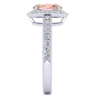 1-1/2 Carat Oval Shape Morganite and Halo Diamond Ring In 14 Karat White Gold