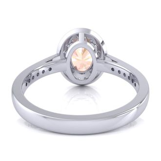 1-1/2 Carat Oval Shape Morganite and Halo Diamond Ring In 14 Karat White Gold