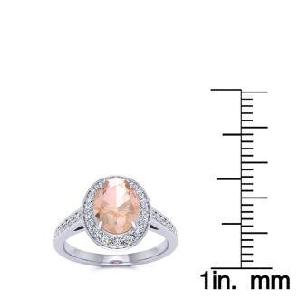 1-1/2 Carat Oval Shape Morganite and Halo Diamond Ring In 14 Karat White Gold