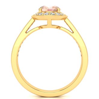 1-1/2 Carat Oval Shape Morganite and Halo Diamond Ring In 14 Karat Yellow Gold