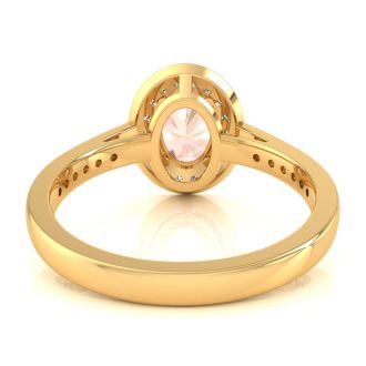 1-1/2 Carat Oval Shape Morganite and Halo Diamond Ring In 14 Karat Yellow Gold