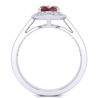 1 3/4 Carat Oval Shape Ruby and Halo Diamond Ring In 14 Karat White Gold
