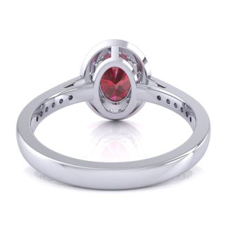1 3/4 Carat Oval Shape Ruby and Halo Diamond Ring In 14 Karat White Gold