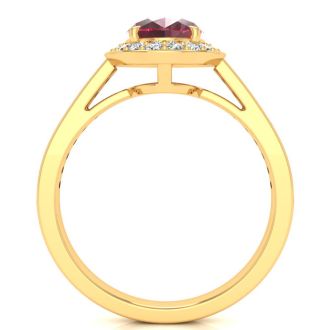 1 3/4 Carat Oval Shape Ruby and Halo Diamond Ring In 14 Karat Yellow Gold
