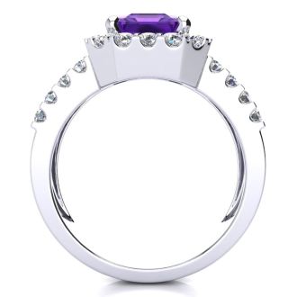 3 Carat Amethyst and Halo Diamond Ring In 14 Karat White Gold